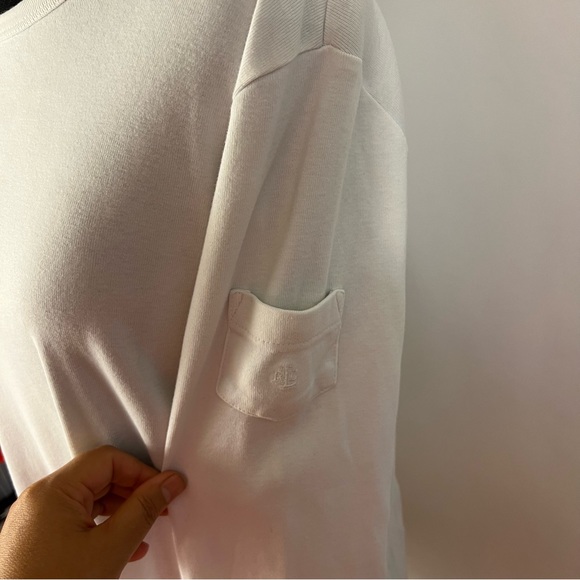 Ralph Lauren LRL Plus Size 1X White Round Neck Soft Knit Top Tee Pocket Logo - Picture 3 of 4